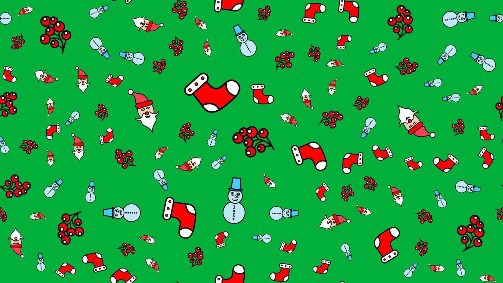 schattig naadloos vector patroon achtergrond illustratie met de kerstman claus, Kerstmis boom, snoep riet, geschenk doos, sok, lolly, hulst
