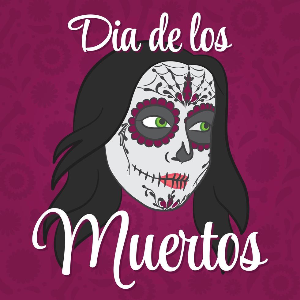 dag van de dood. dia de muertos. geschilderd vrouw gezicht. vector ontwerp.