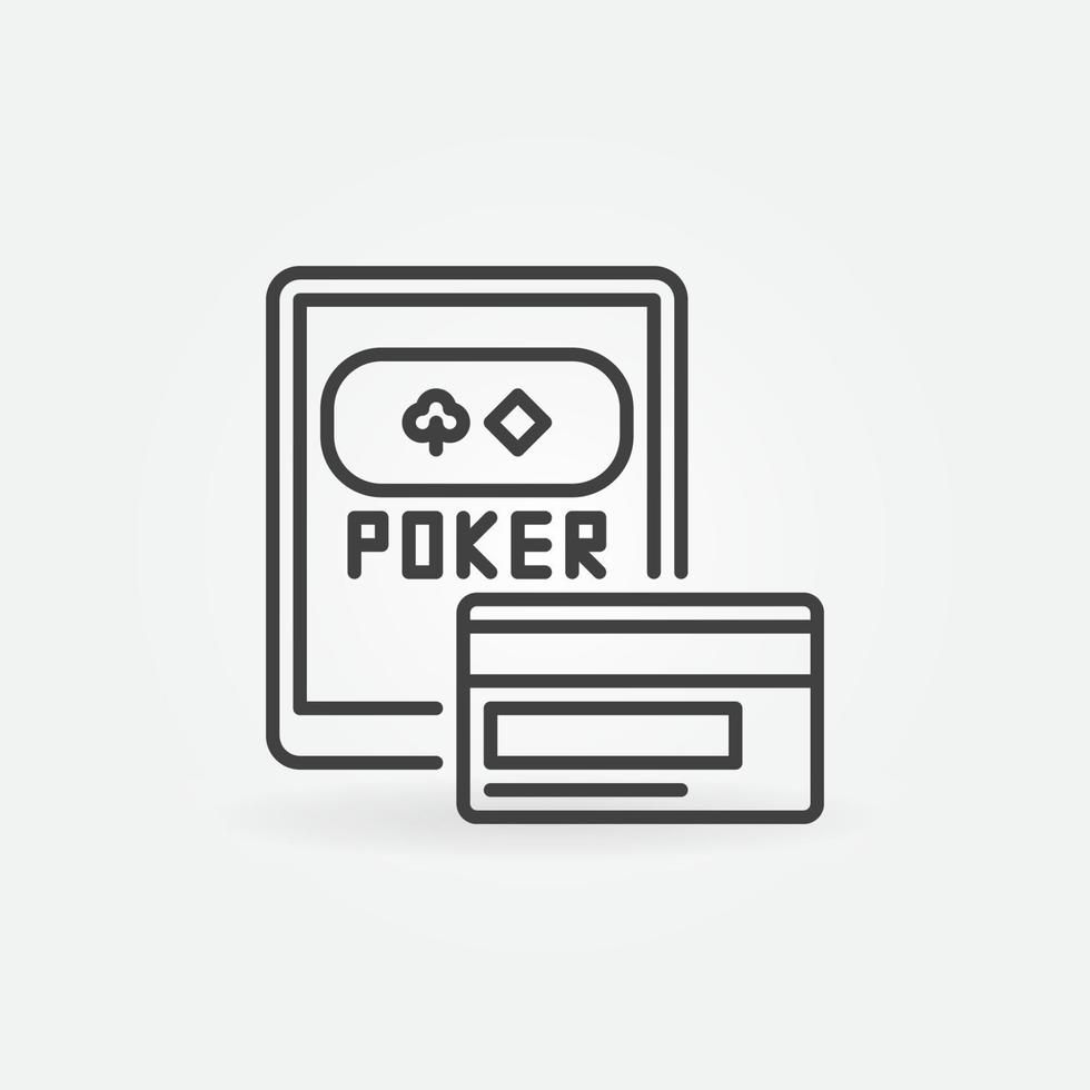 credit kaart en tablet met poker spel schets vector icoon