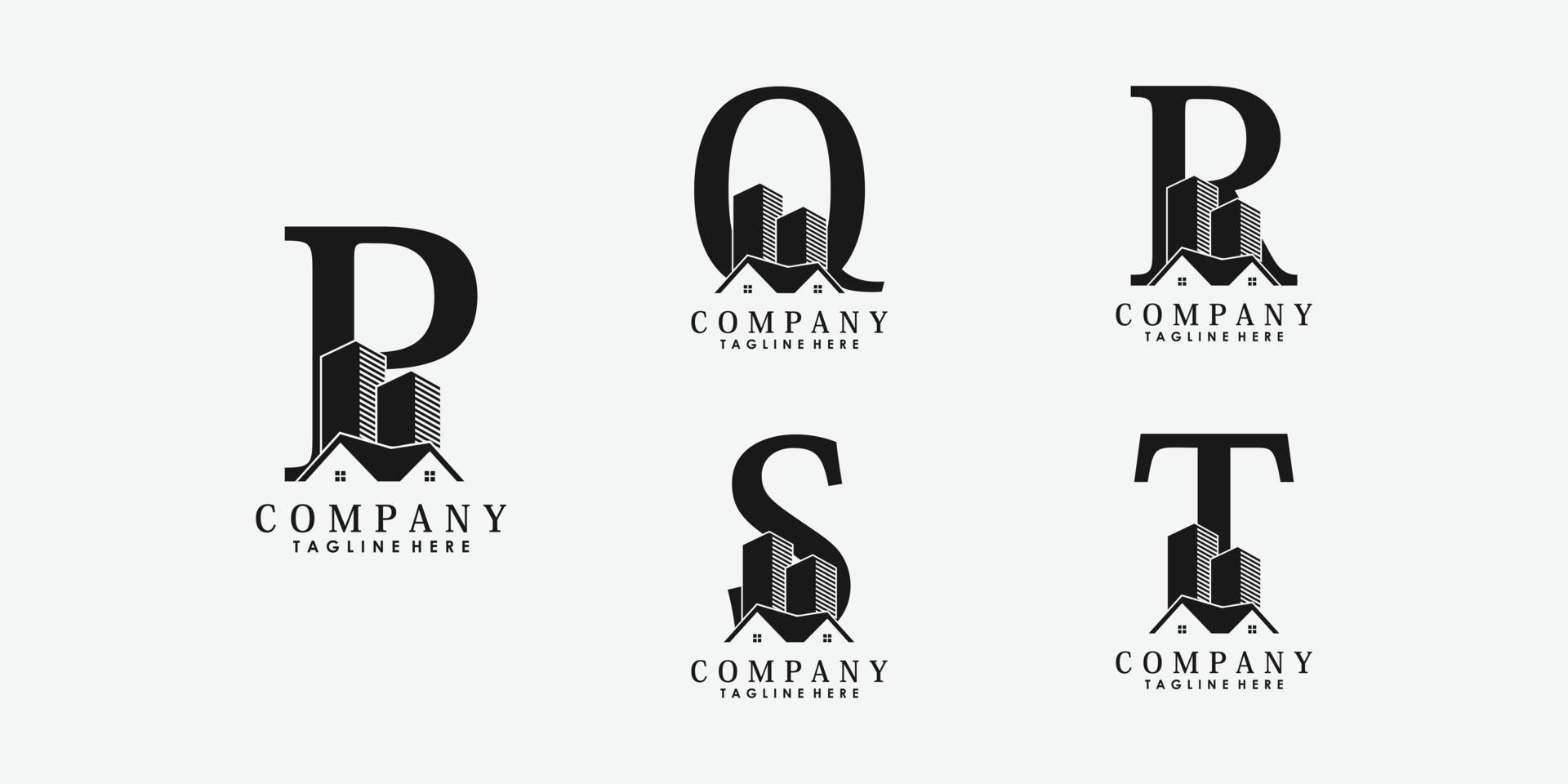 reeks van brief doopvont pqrst logo ontwerp vector met echt landgoed en gebouw icoon