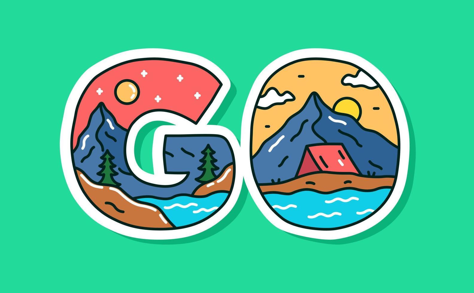 Gaan brief Gaan natuur met berg camping zee ontwerp. gebruik voor t-shirt, sticker, en andere gebruiken. vector