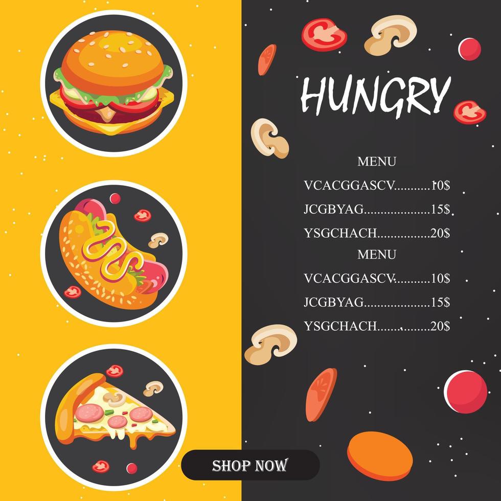 snel voedsel menu sjabloon vector illustratie