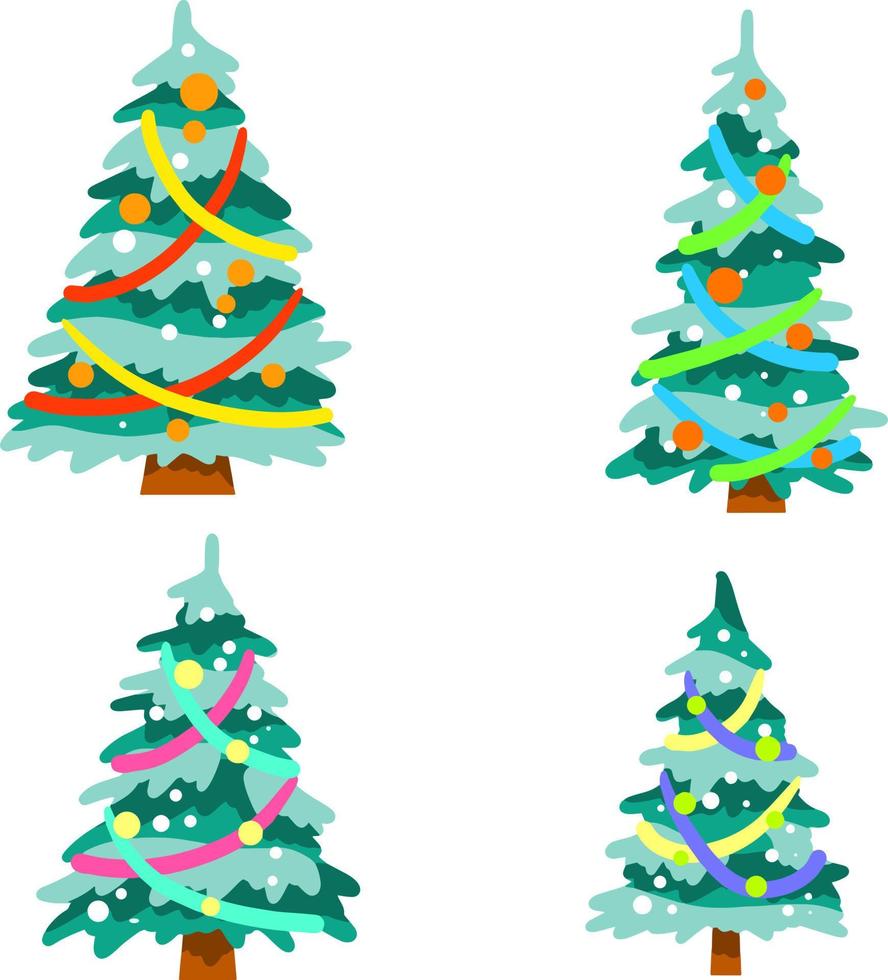 Kerstmis boom. vakantie en nieuw jaar. reeks van groen planten. slingers, lichten en decoratie. tekenfilm vlak illustratie vector