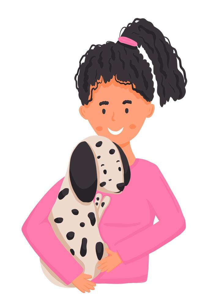 meisje knuffels dalmatiër hond vector