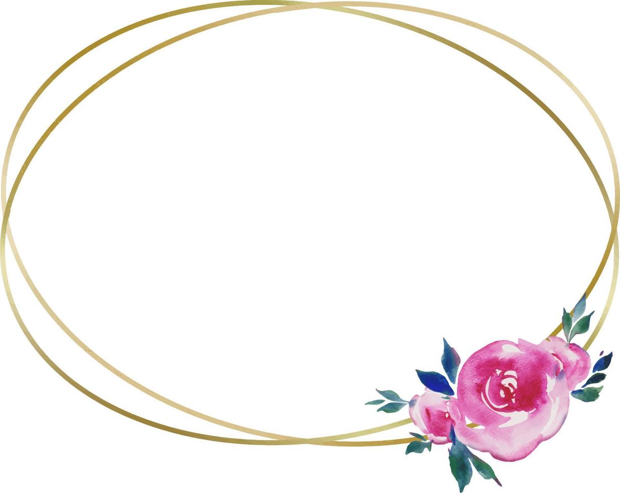 gouden ronde kader met roze rozen, bloemen ontwerp, bruiloft monogram, waterverf illustraties vector