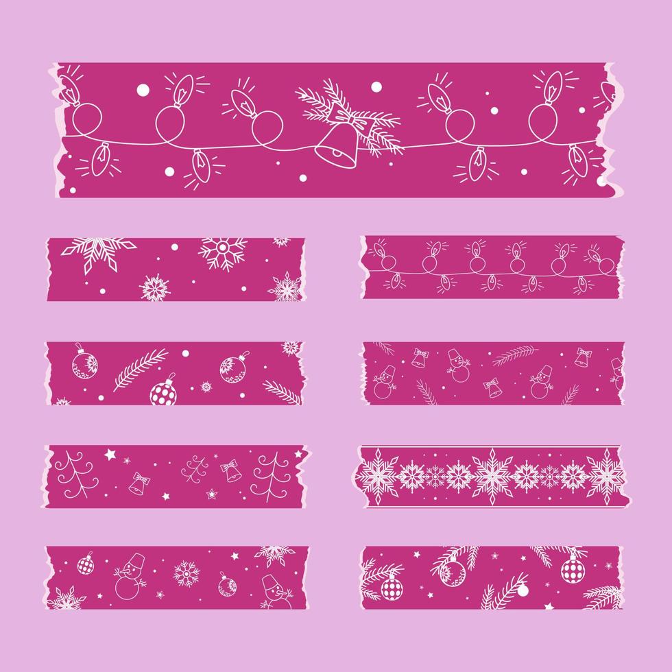 Purper linten washi plakband sticker reeks Kerstmis themed nieuw jaar clip art vector