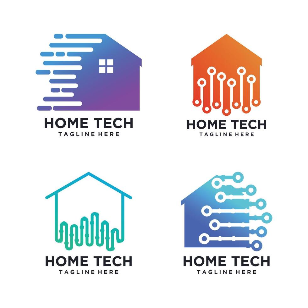 reeks bundel huis tech logo ontwerp met creatief concept premie vector