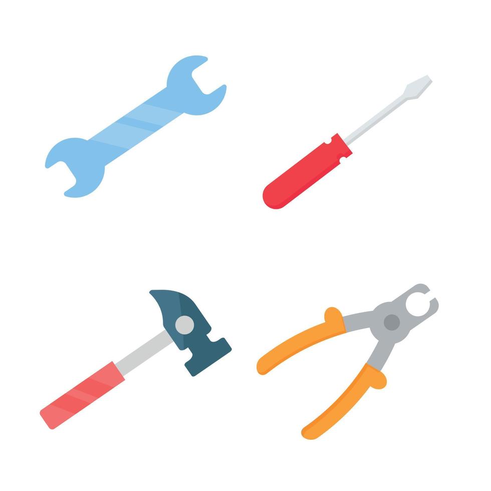 reeks van verschillend gereedschap schroevendraaier, tang, moersleutel, hamer. vector illustratie