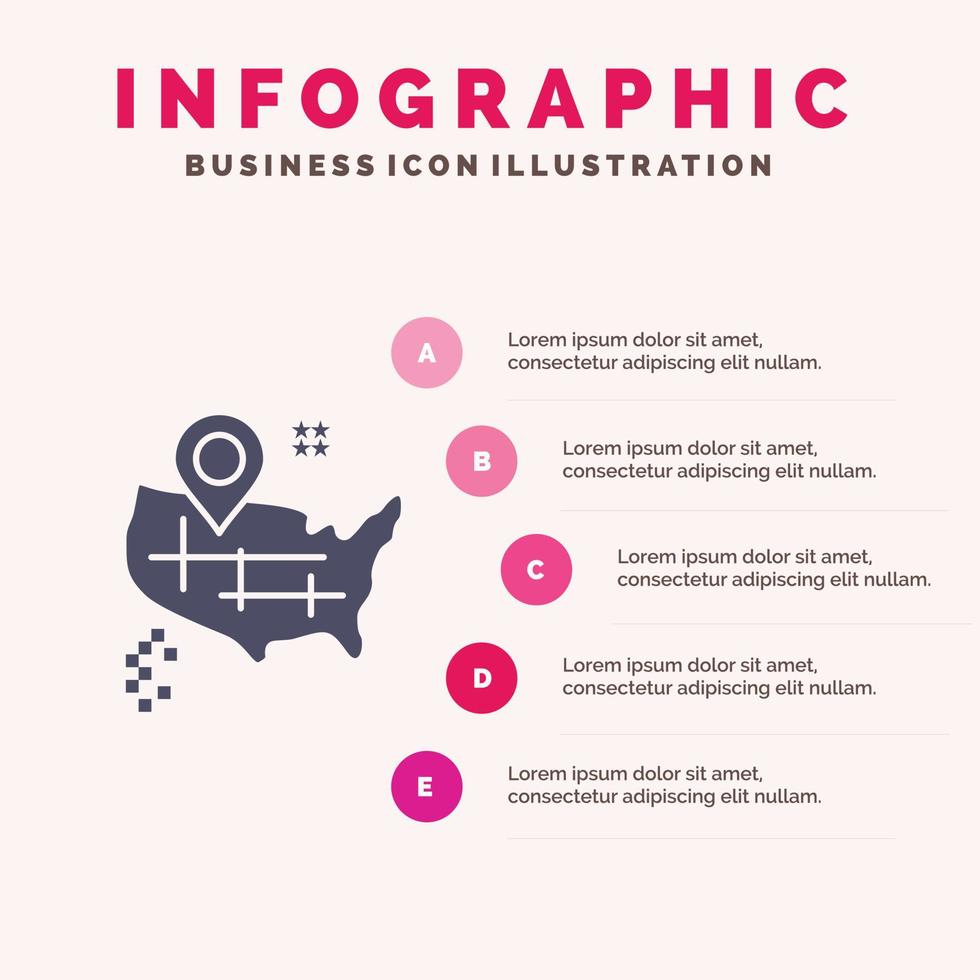 plaats kaart Amerikaans solide icoon infographics 5 stappen presentatie achtergrond vector