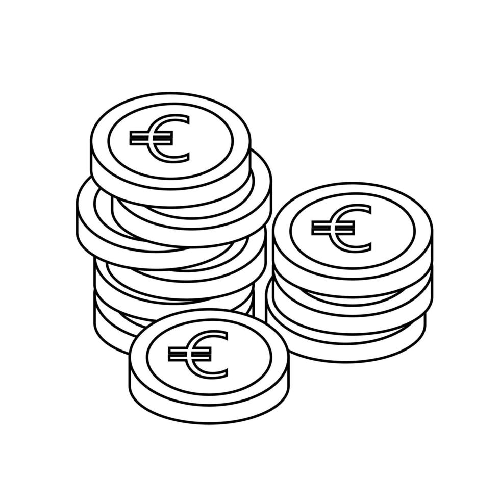 euro icoon handvol van munten in lijn stijl. vector vlak illustratie