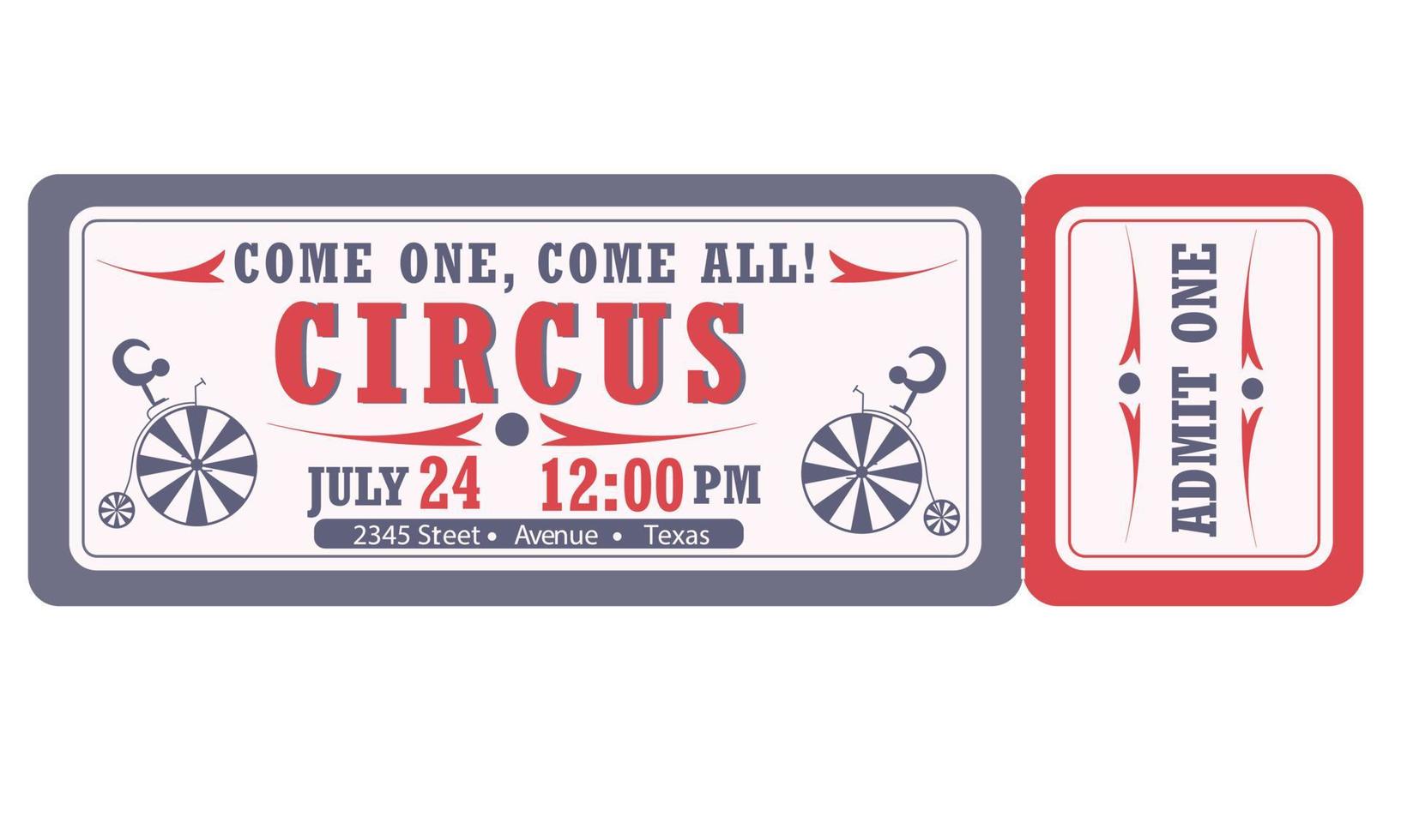 circus ticket. de kleur blauw en rood. vector