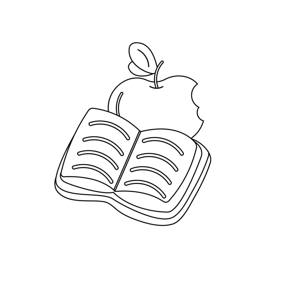 Open boek, appel lijn stijl. school- ontwerp. vector illustratie Aan wit achtergrond