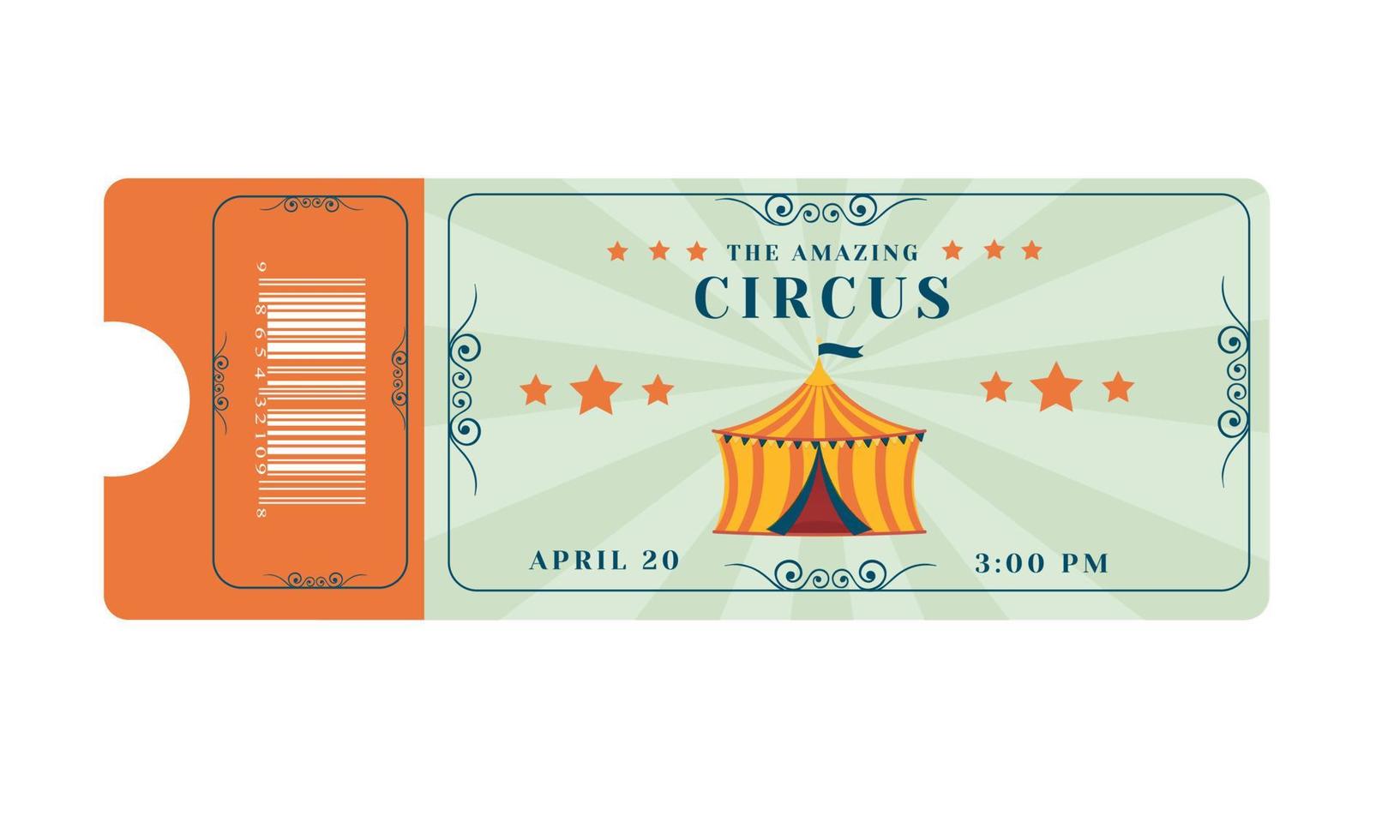 circus ticket met circus tent. verbazingwekkend circus tonen vector