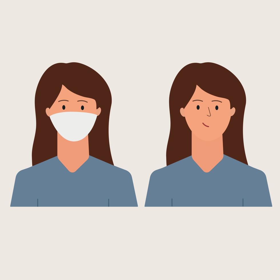 hoe naar slijtage een masker vrouw, meisje. infografisch. coronavirus bescherming concept, covid 19. vector