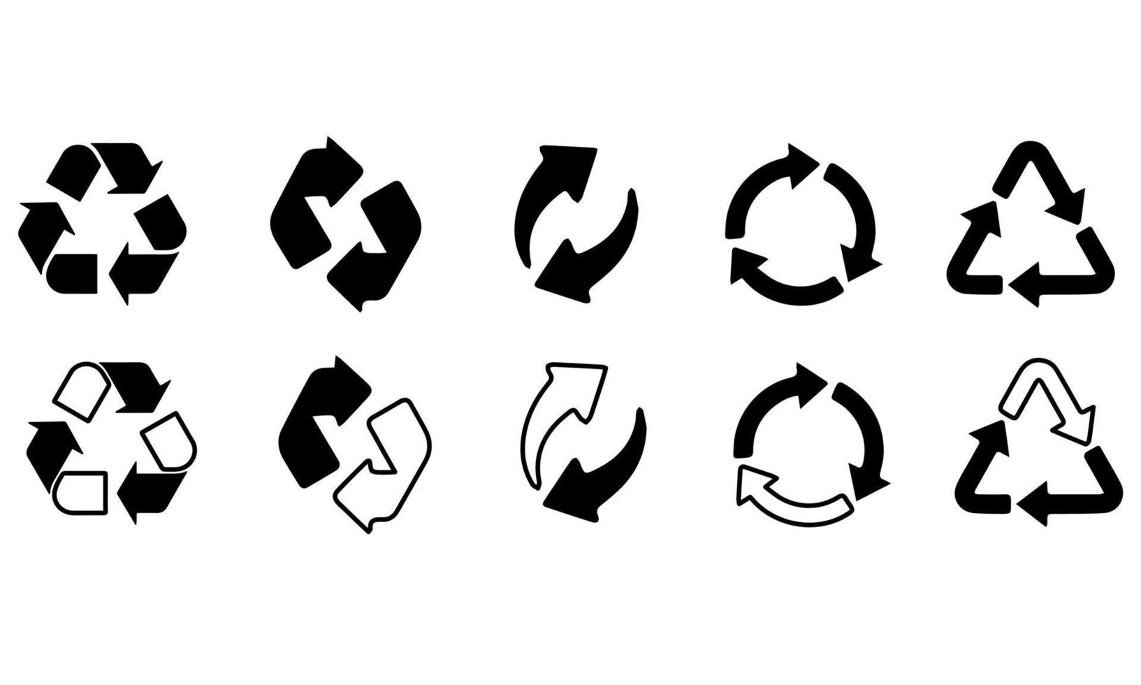 een reeks van pictogrammen voor recyclen. verspilling recycling in zwart en wit. vector