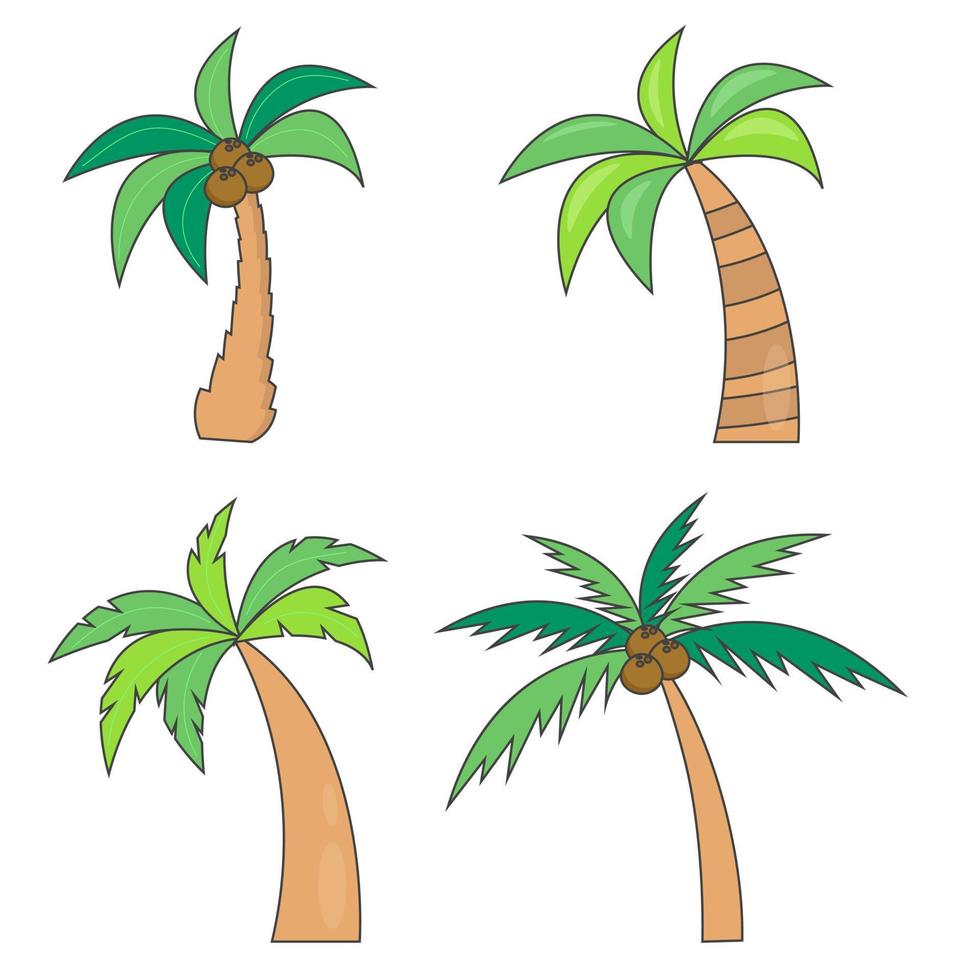 reeks van verschillend palm bomen met kokosnoten. vector illustratie. geïsoleerd Aan wit achtergrond.