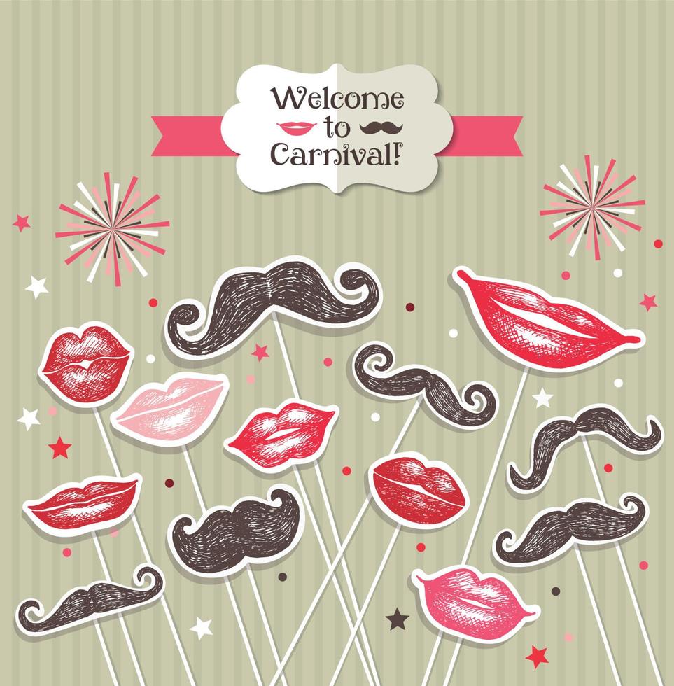 stickers verzameling van snorren en lippen. vector illustratie.