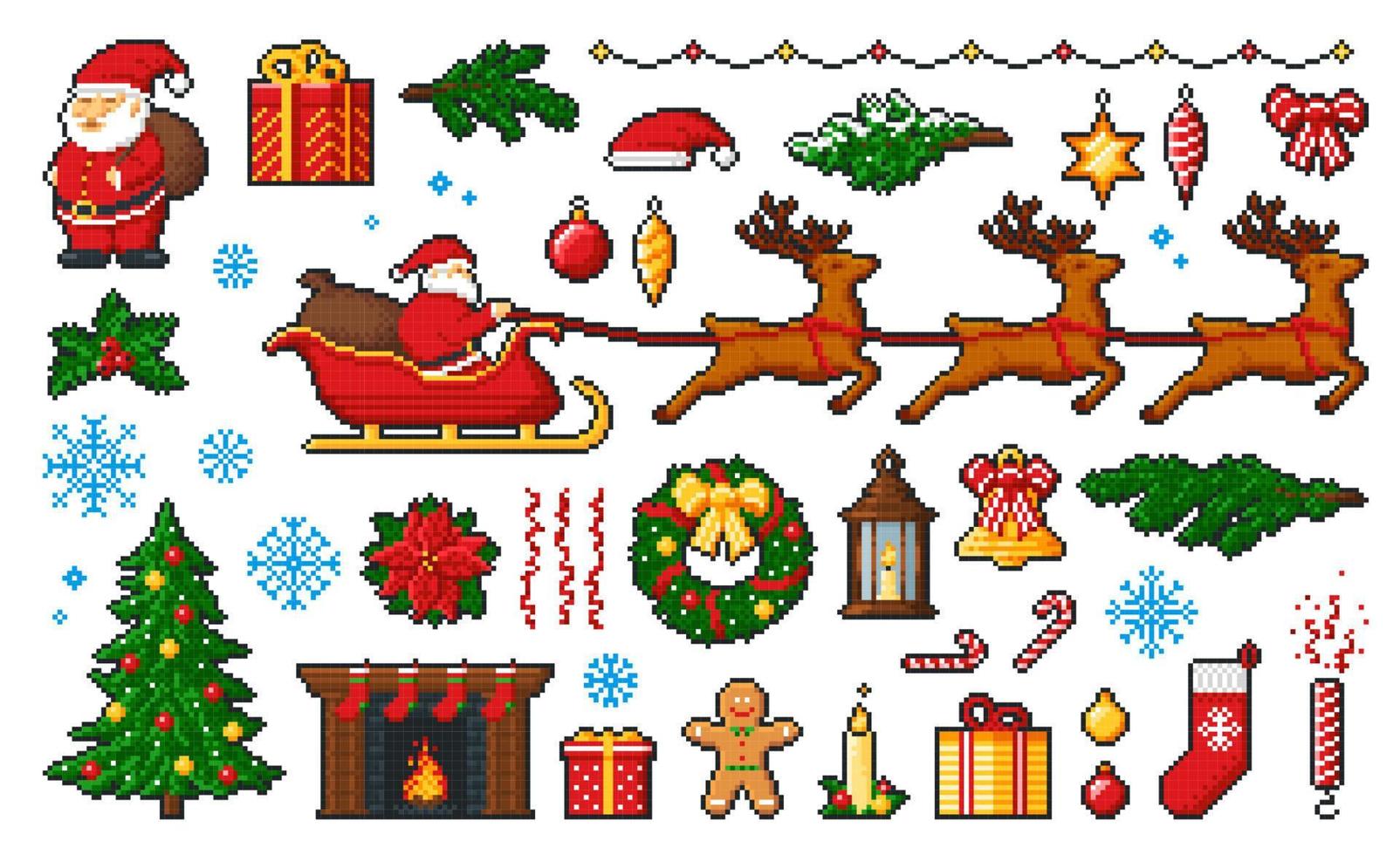 8 beetje kerstmis, nieuw jaar pixel pictogrammen of karakter vector