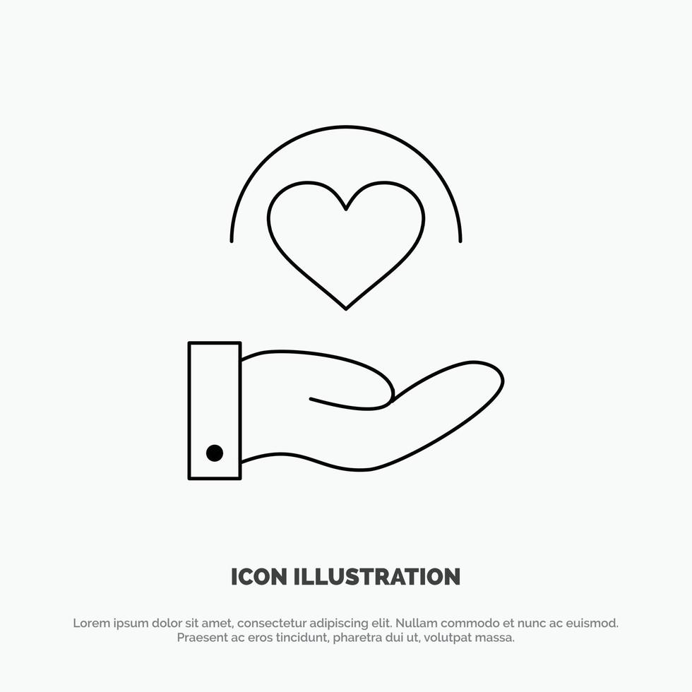 medisch zorg hart hand- lijn icoon vector