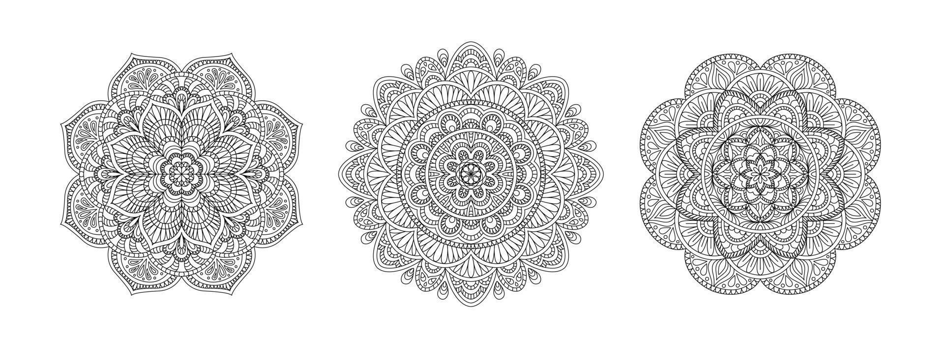 reeks ronde mandala's henna- mehndi tatoeëren, decoratie. schets ornament in etnisch Arabisch, Indisch, marokkaans, spanje, Turks, Pakistan, Chinese, mysticus, poef oosters stijl. voor afdrukken kleur boek bladzijde vector