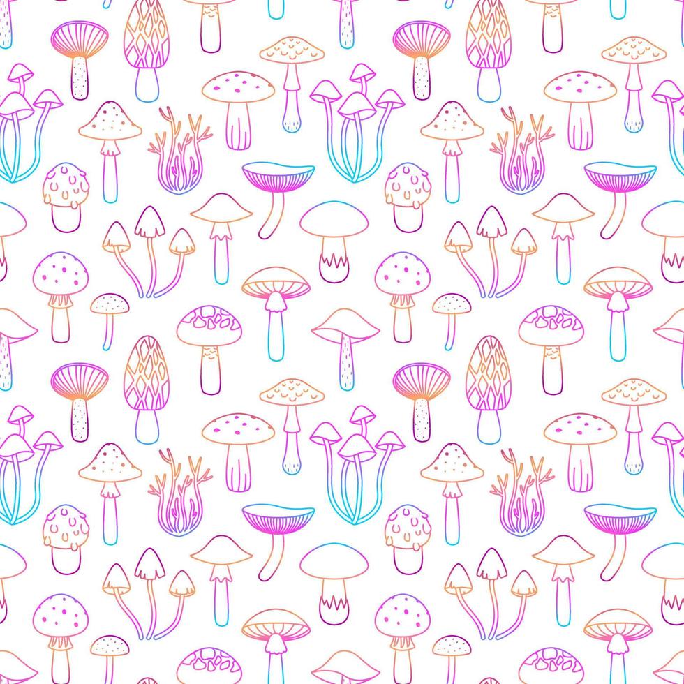 naadloos patroon kleurrijk schets paddestoelen, retro hippie stijl achtergrond. voor wijnoogst kleding stof, textiel, behang, omhulsel papier vector