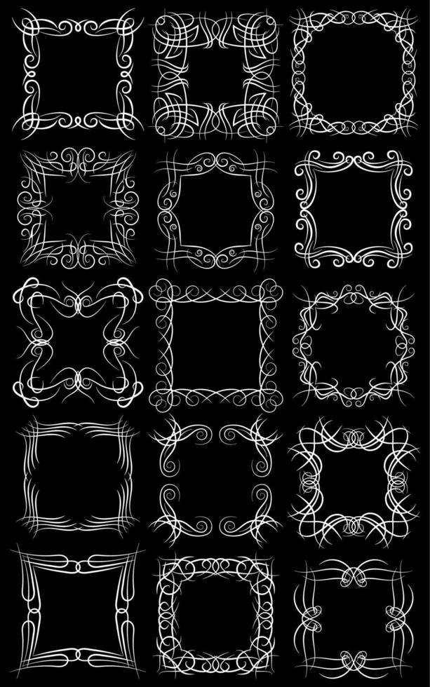 reeks van vijftien plein wit monogram elementen Aan een zwart achtergrond. vector illustratie.