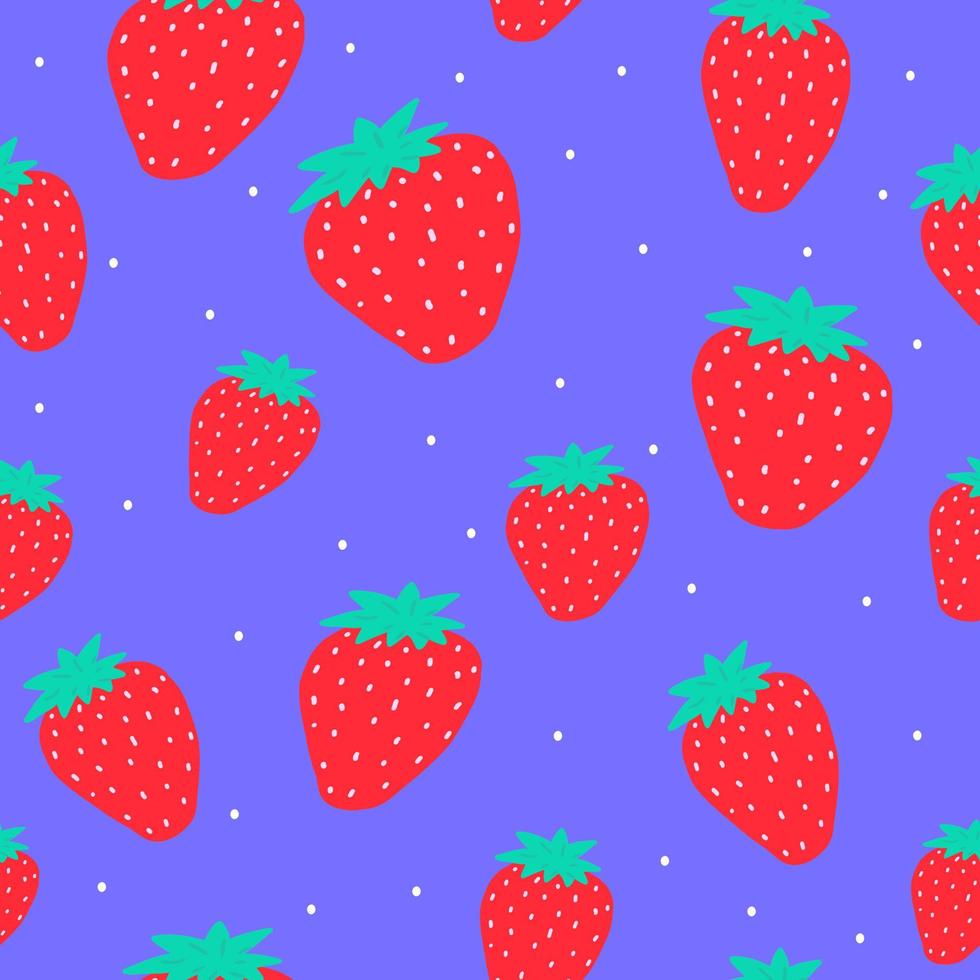 helder naadloos patroon met rood abstract aardbei in verschillend maten, vector illustratie voor textiel, Hoes ontwerp, behang, kleurrijk afdrukken voor keuken stof, zomer fruit achtergrond