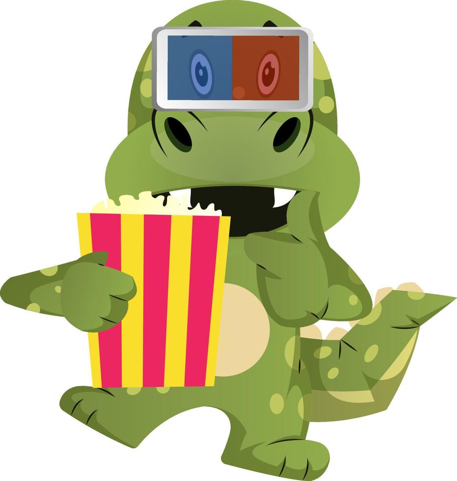 groen draak is aan het kijken film, illustratie, vector Aan wit achtergrond.