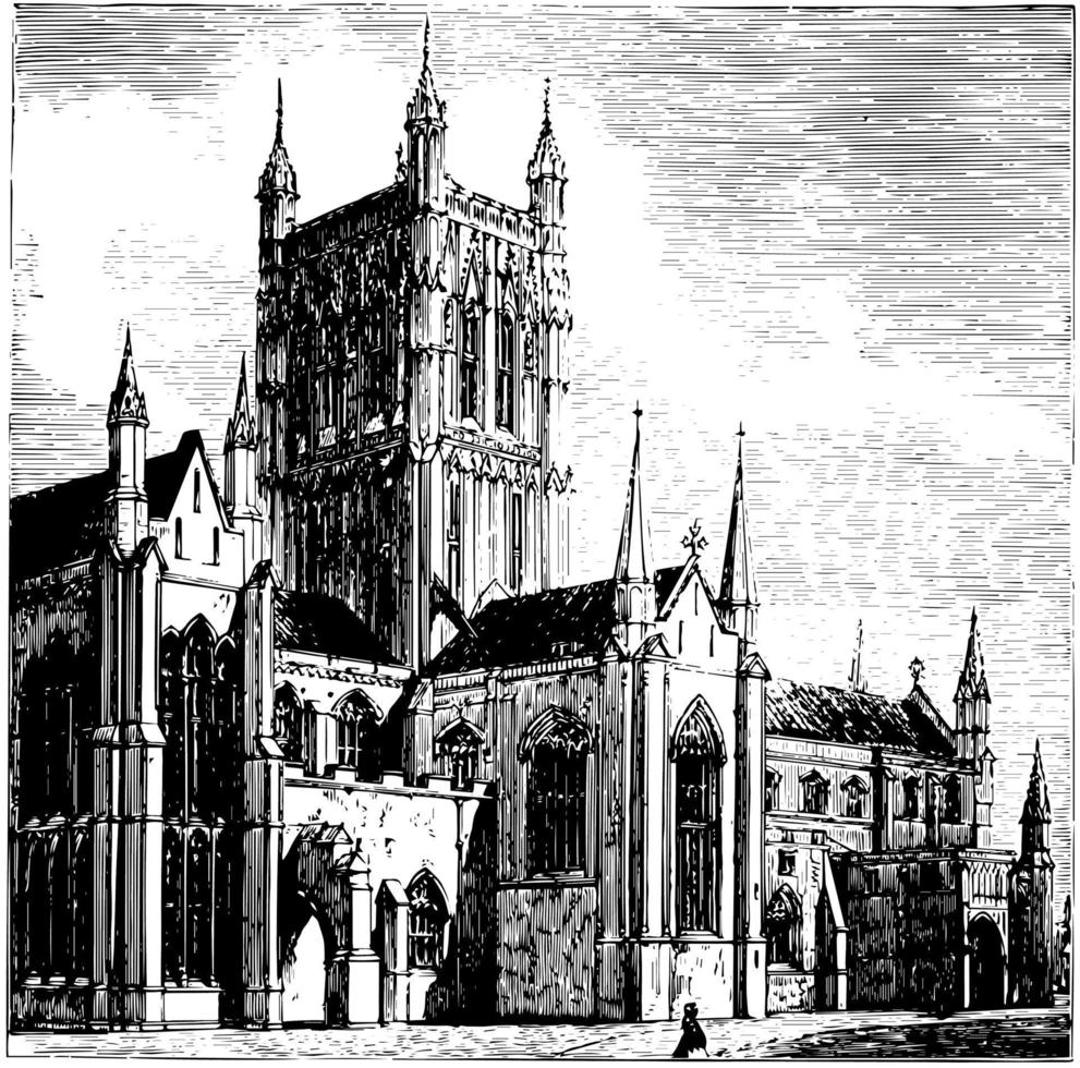 Worcester kathedraal wijnoogst illustratie. vector