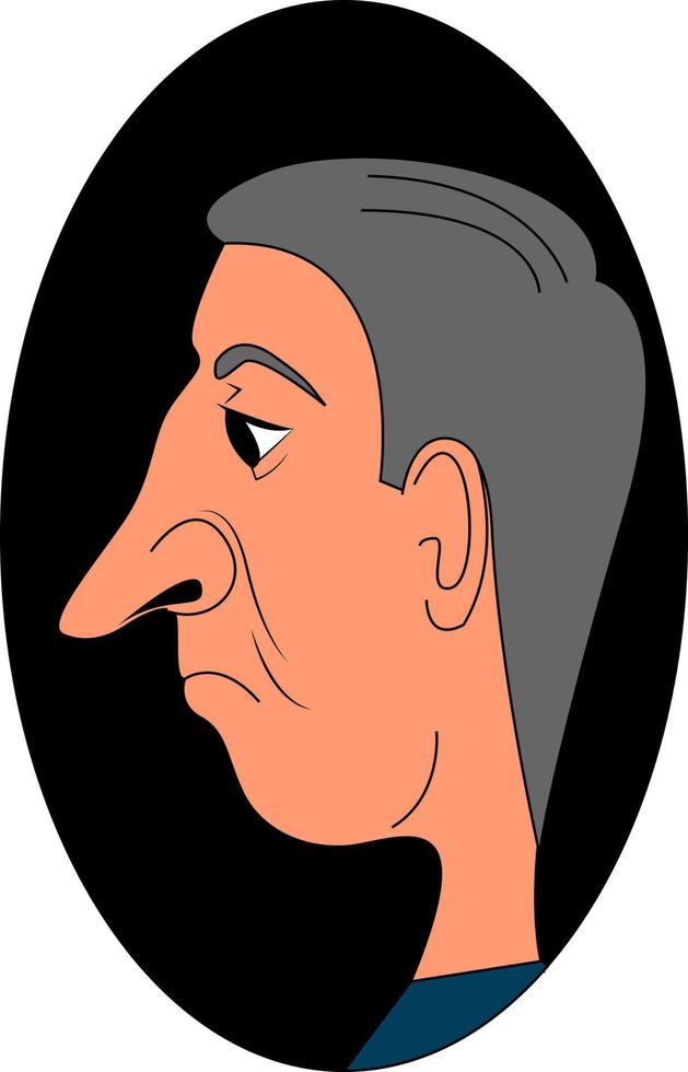 oud Mens met groot neus, illustratie, vector Aan wit achtergrond.