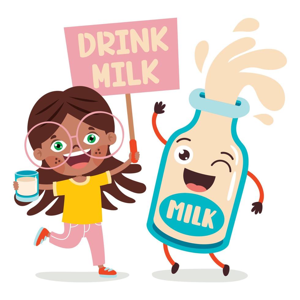 drinken melk concept met tekenfilm karakter vector