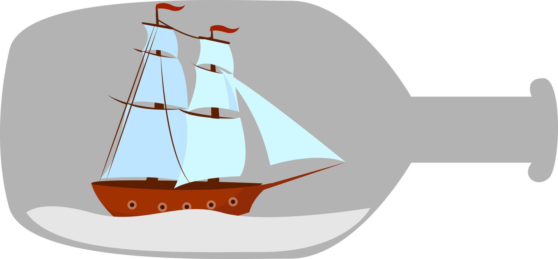 schip in fles, illustratie, vector Aan wit achtergrond.