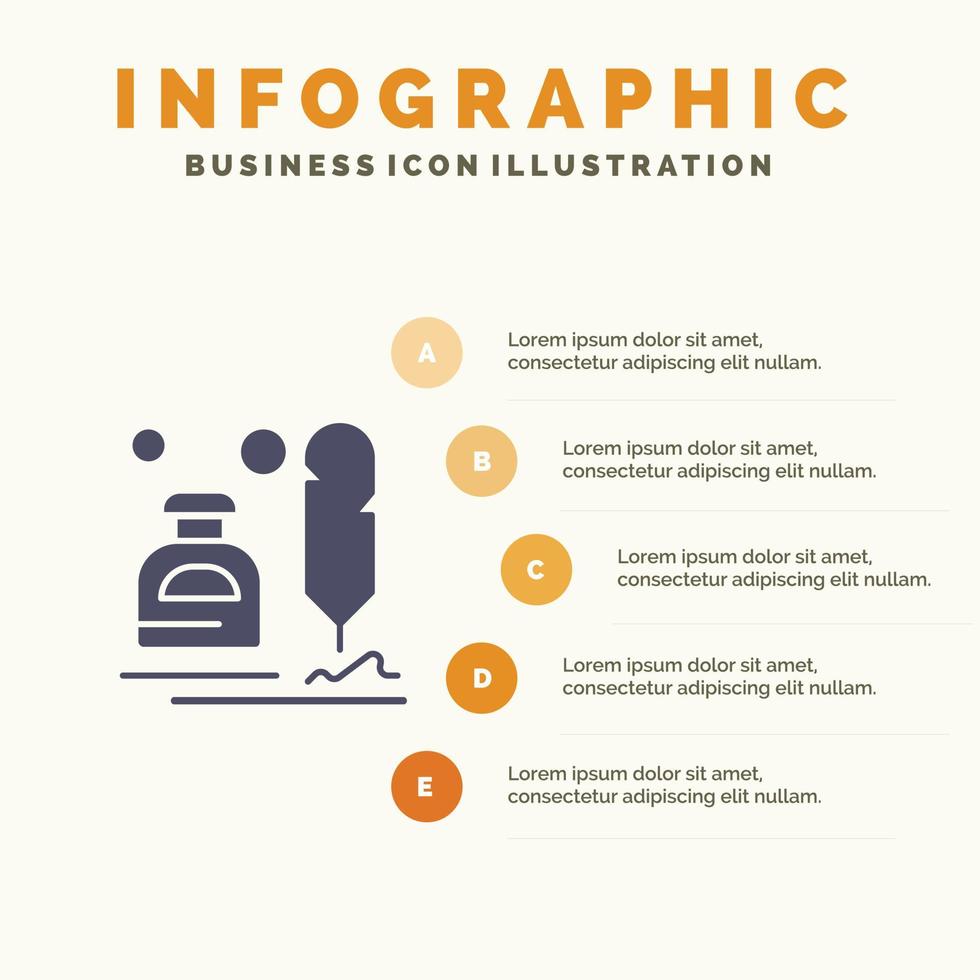 inkt erite vacht brief kantoor solide icoon infographics 5 stappen presentatie achtergrond vector