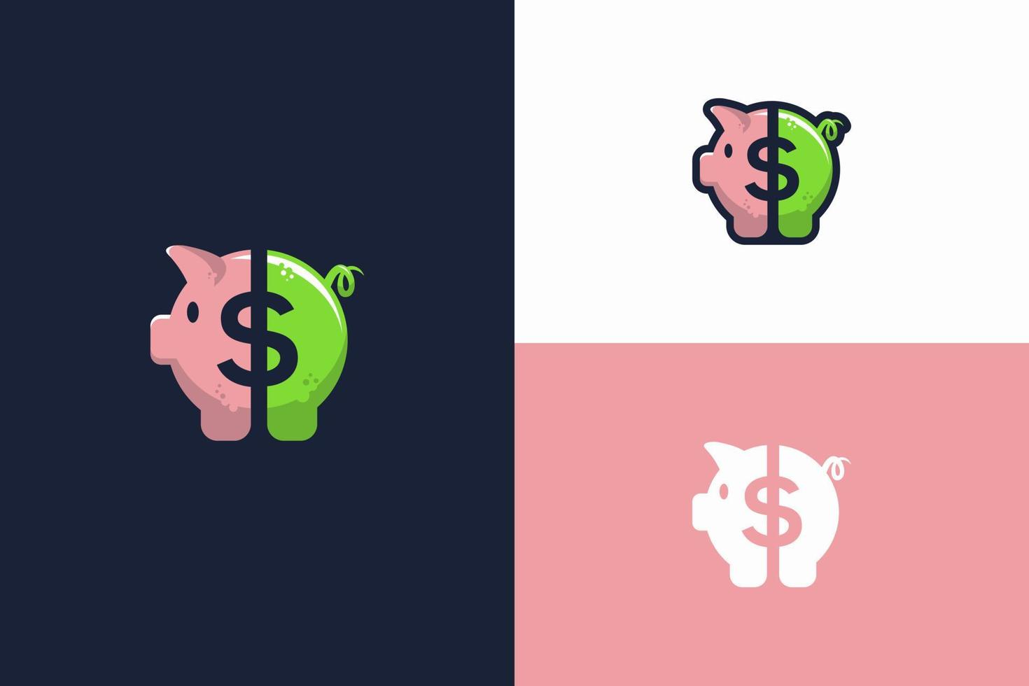 varkentje bank illustratie logo met dollar teken vector