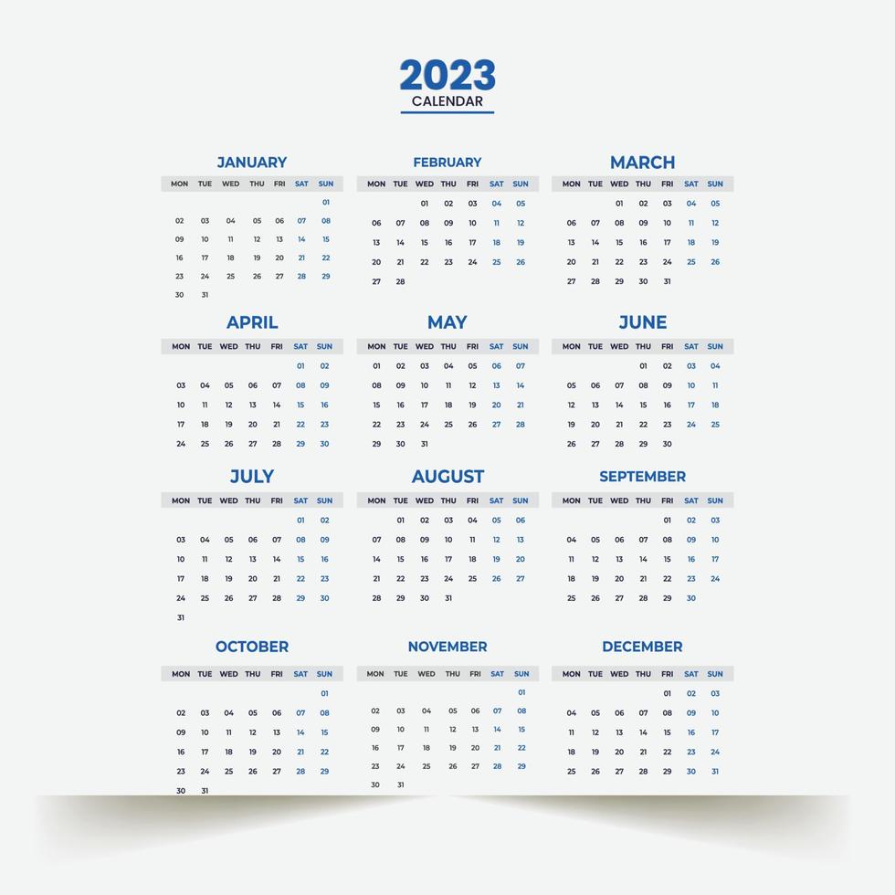 2023 een bladzijde vector kalender sjabloon