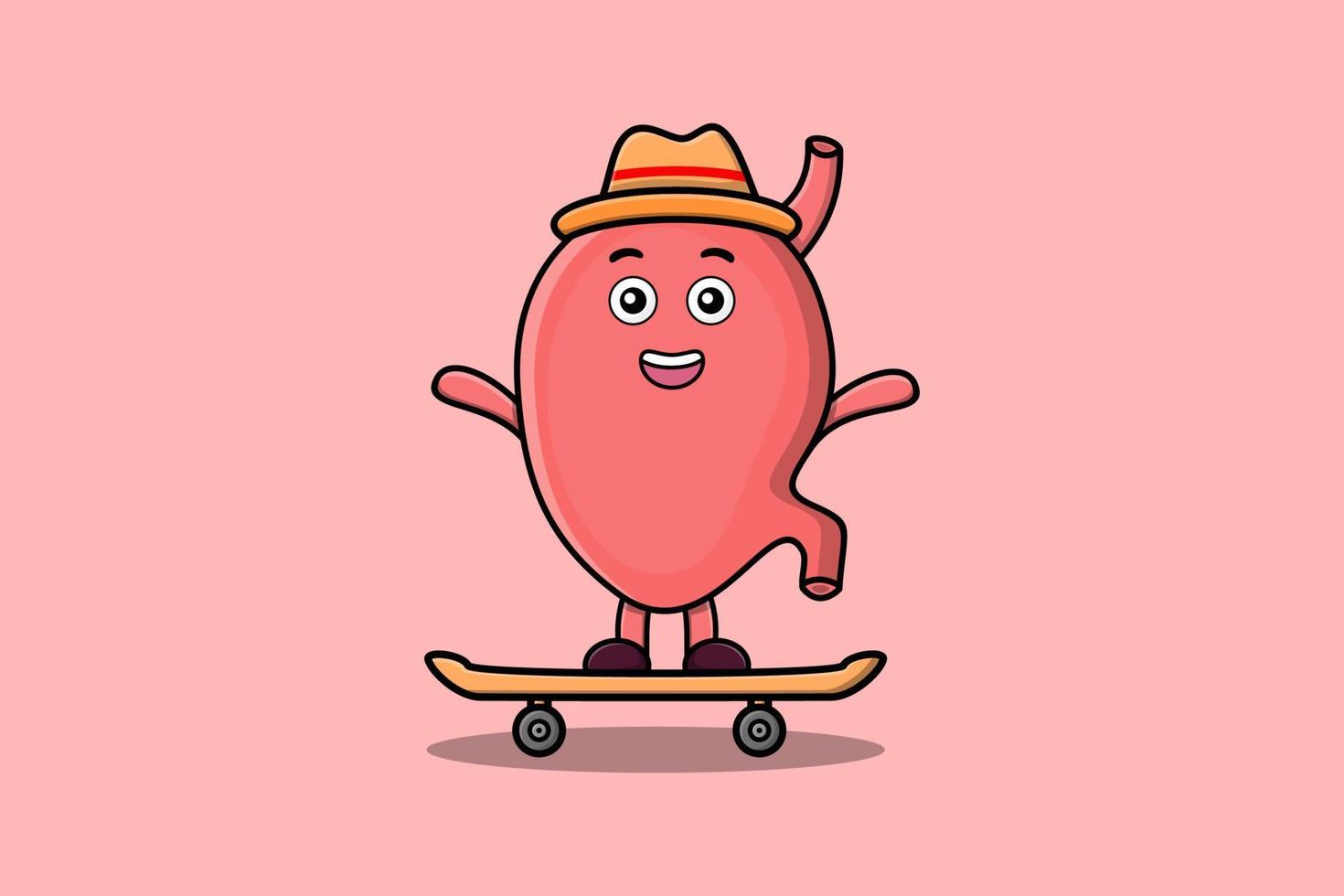 schattig tekenfilm maag staand Aan skateboard vector