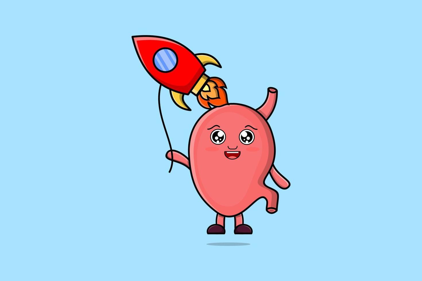 schattig tekenfilm maag drijvend met raket ballon vector