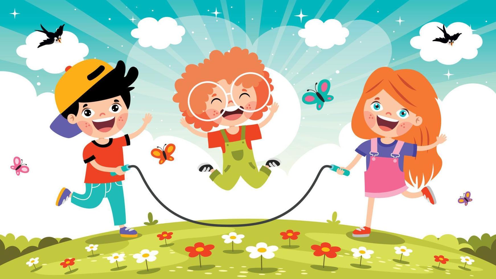 tekenfilm kinderen spelen jumping touw vector