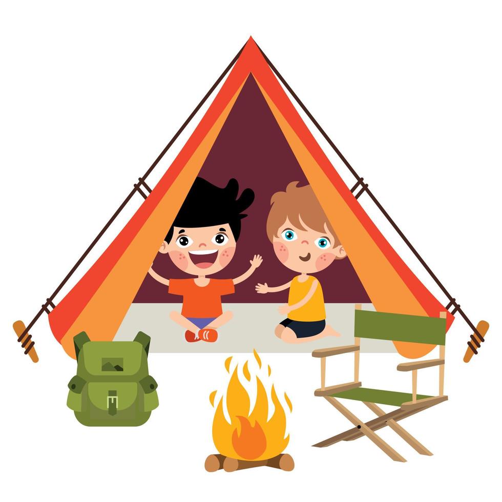 tekenfilm kinderen camping Bij natuur vector