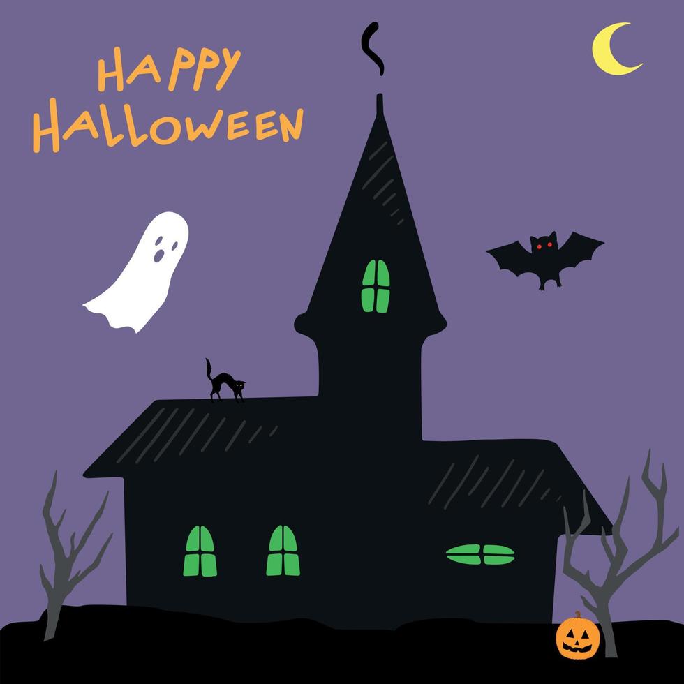 heks huis silhouet Aan Purper achtergrond. halloween elementen. gelukkig halloween. hand- getrokken vector illustratie