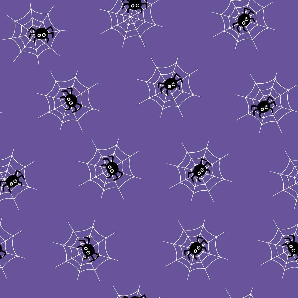 zwart spinnen Aan een web naadloos patroon. gemakkelijk herhalen patroon voor halloween. vector illustratie kunst