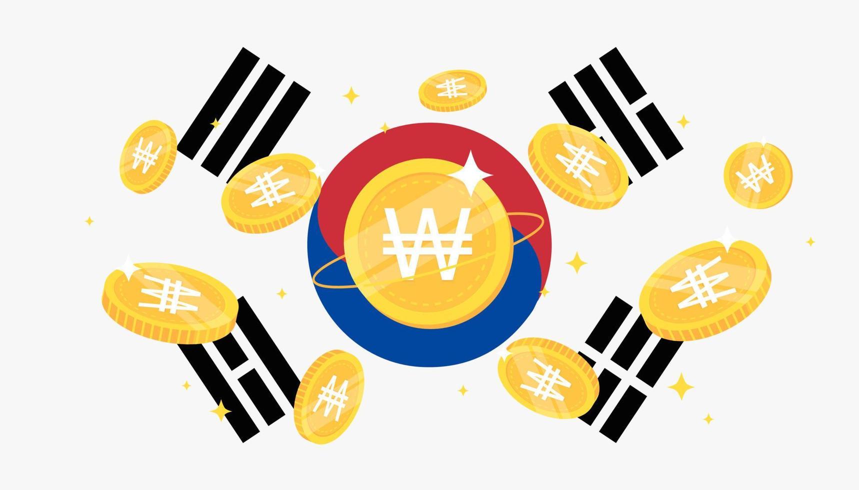 digitaal won valuta munten Aan zuiden Korea vlag achtergrond. centraal bank digitaal valuta cbdc concept banier achtergrond. vector