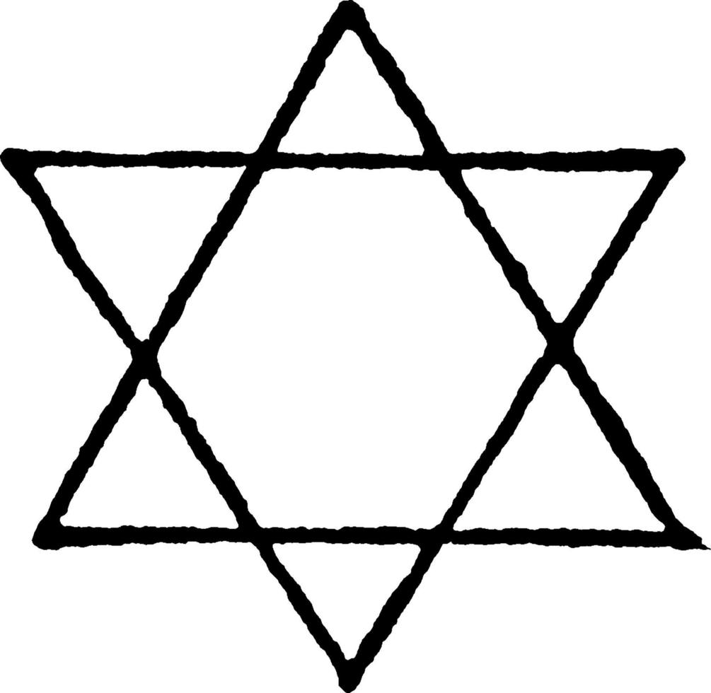 ster ontwerpen een embleem gezien de wereld over- in decoratie en vooral in synagogen, wijnoogst gravure. vector