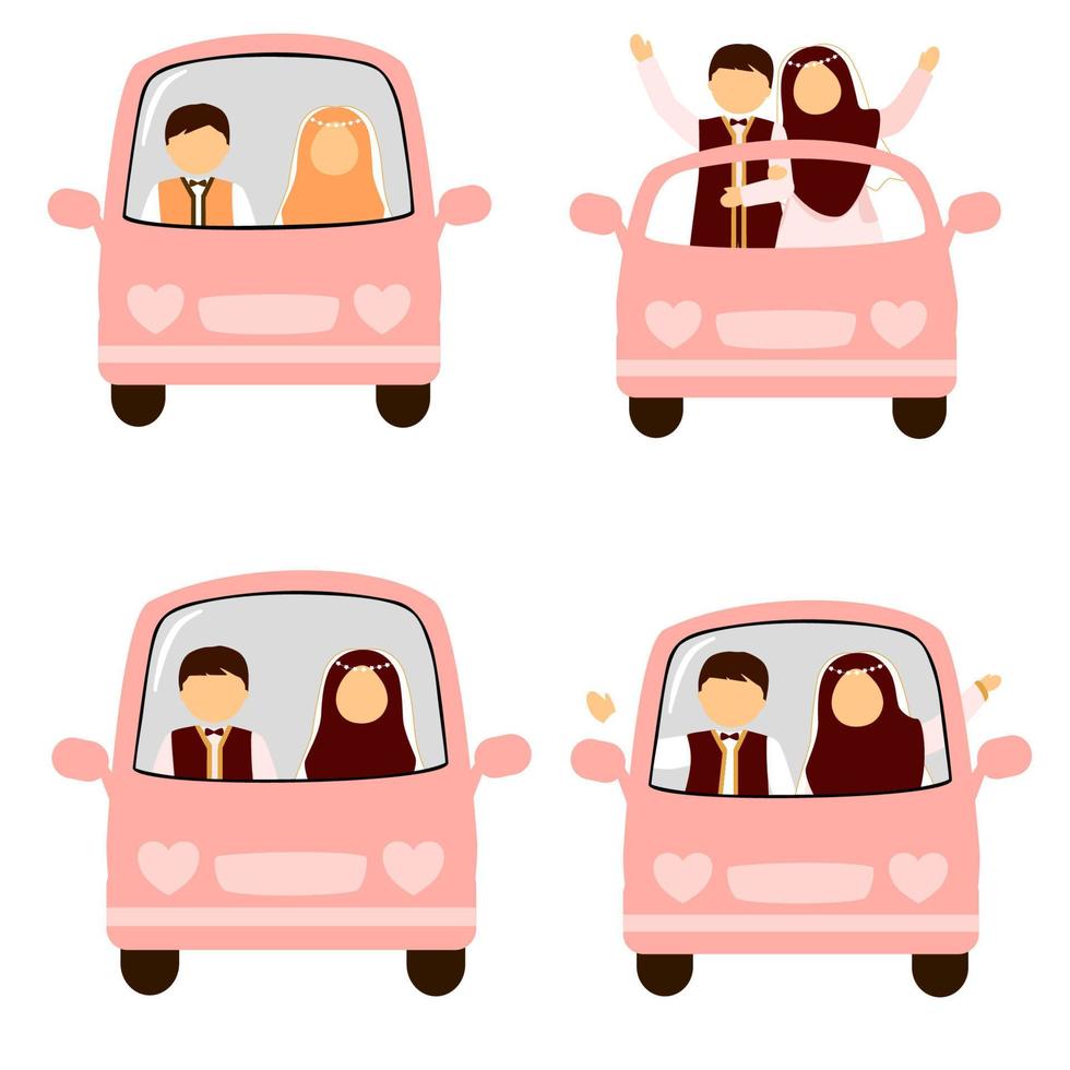 moslim bruid en bruidegom in een auto vector