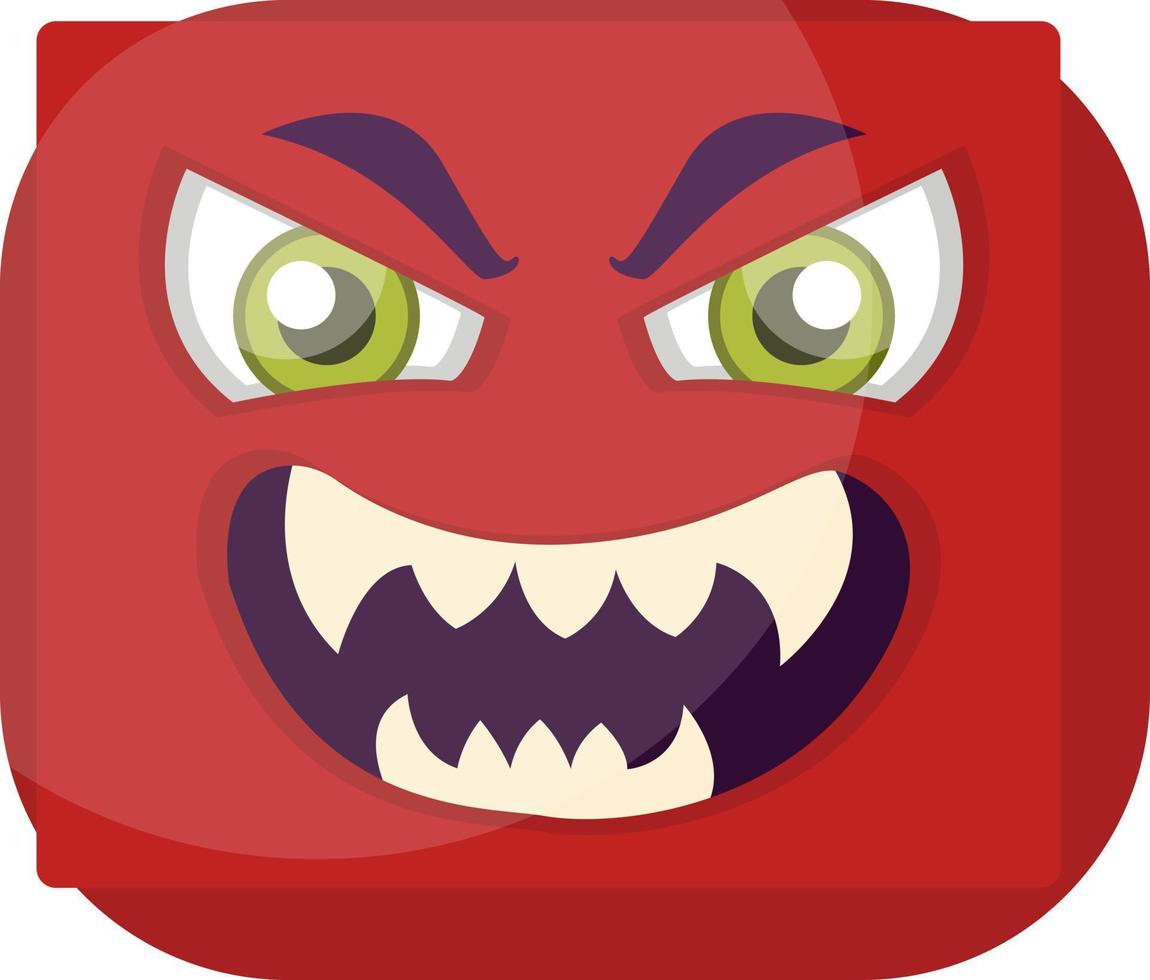 sqaure rood emoji gezicht met onheil glimlach vector illustratie Aan een wit achtergrond