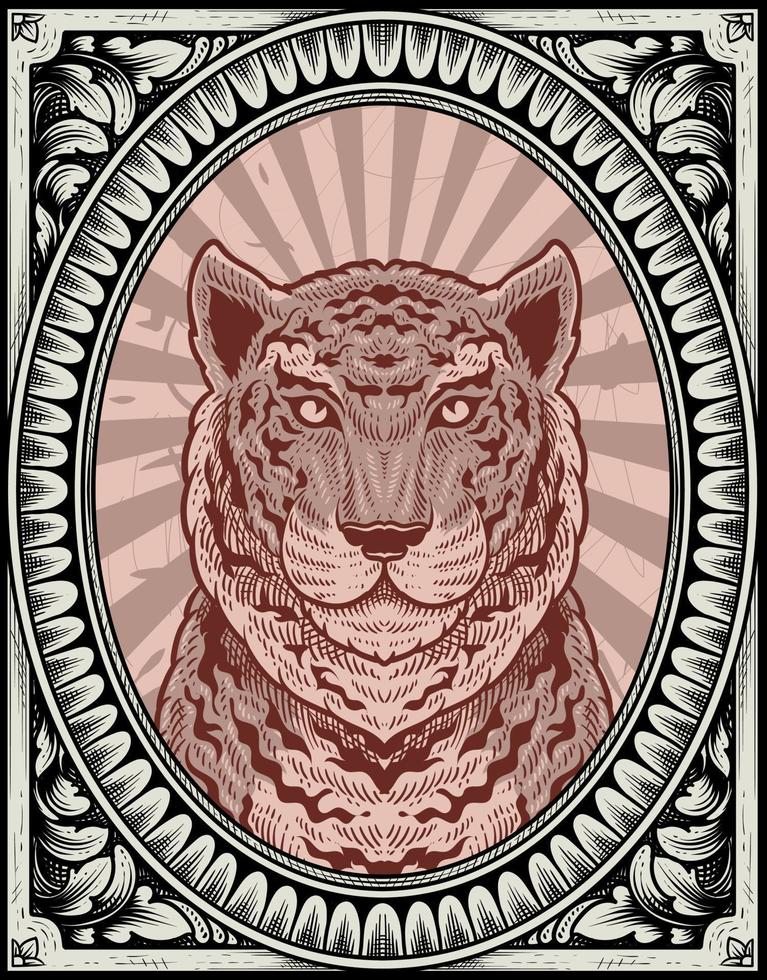 illustratie vintage tijger met gravure stijl vector