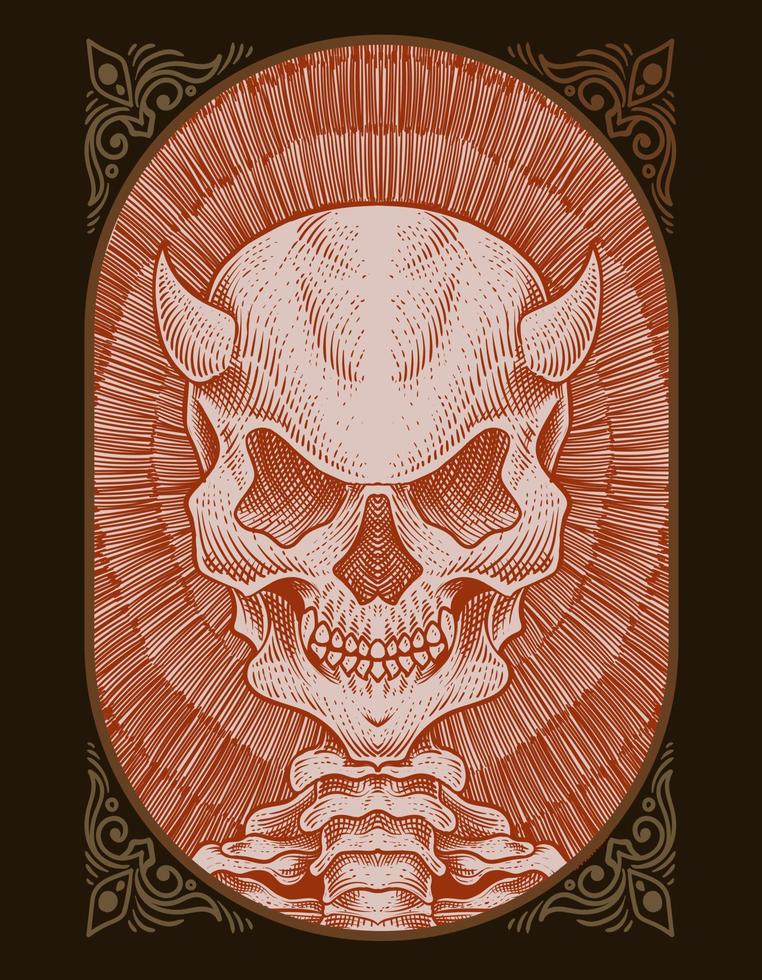 illustratie schedel demon met gravure stijl vector