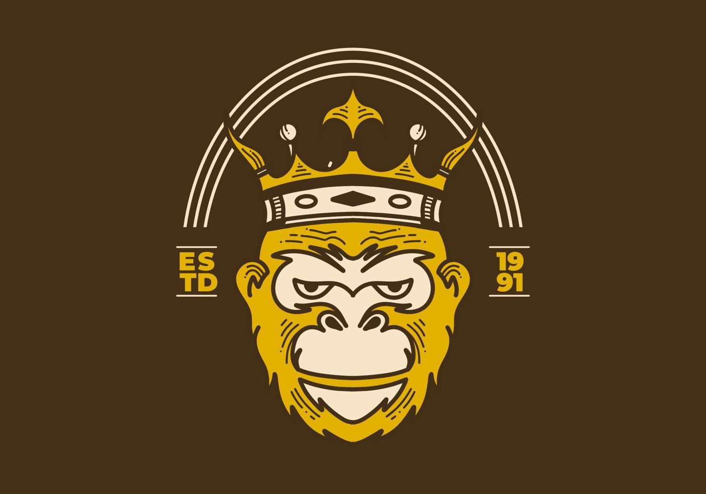 wijnoogst kunst illustratie van een apen hoofd vervelend kroon vector