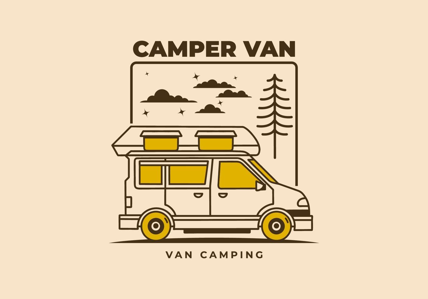 wijnoogst kunst illustratie van een camper busje auto vector