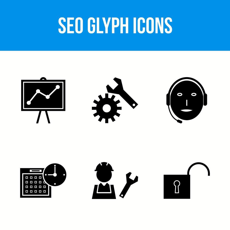 6 seo glyph-pictogrammen vector